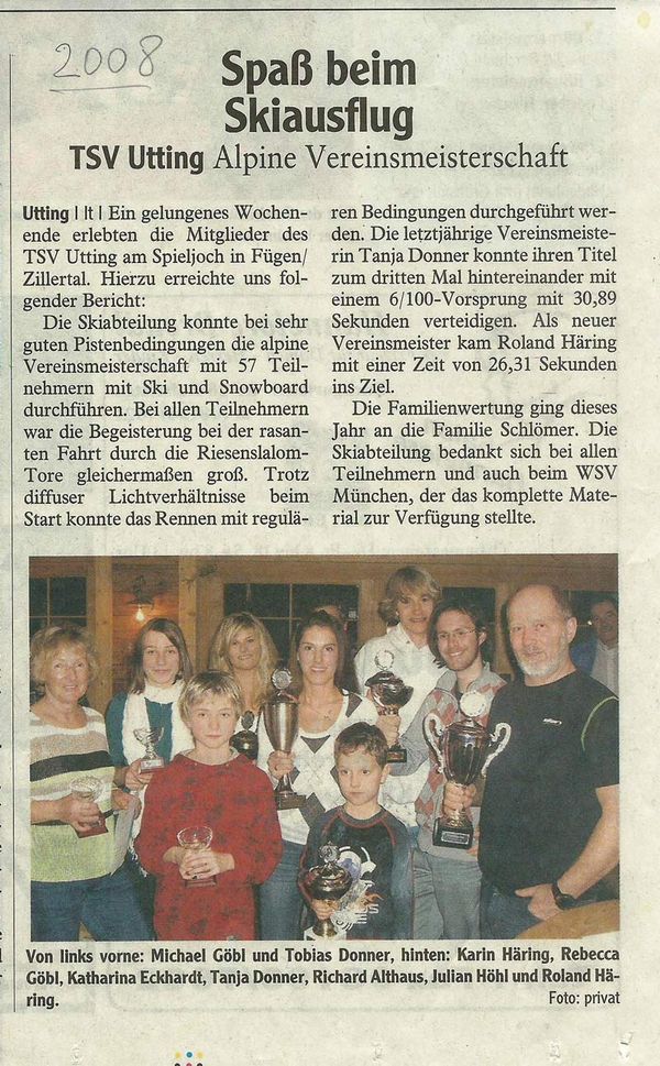 2008 – Skiabteilung, Meisterfeier