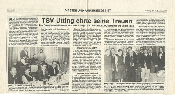 1983 – 60 Jahre TSV Utting, Ehrungen