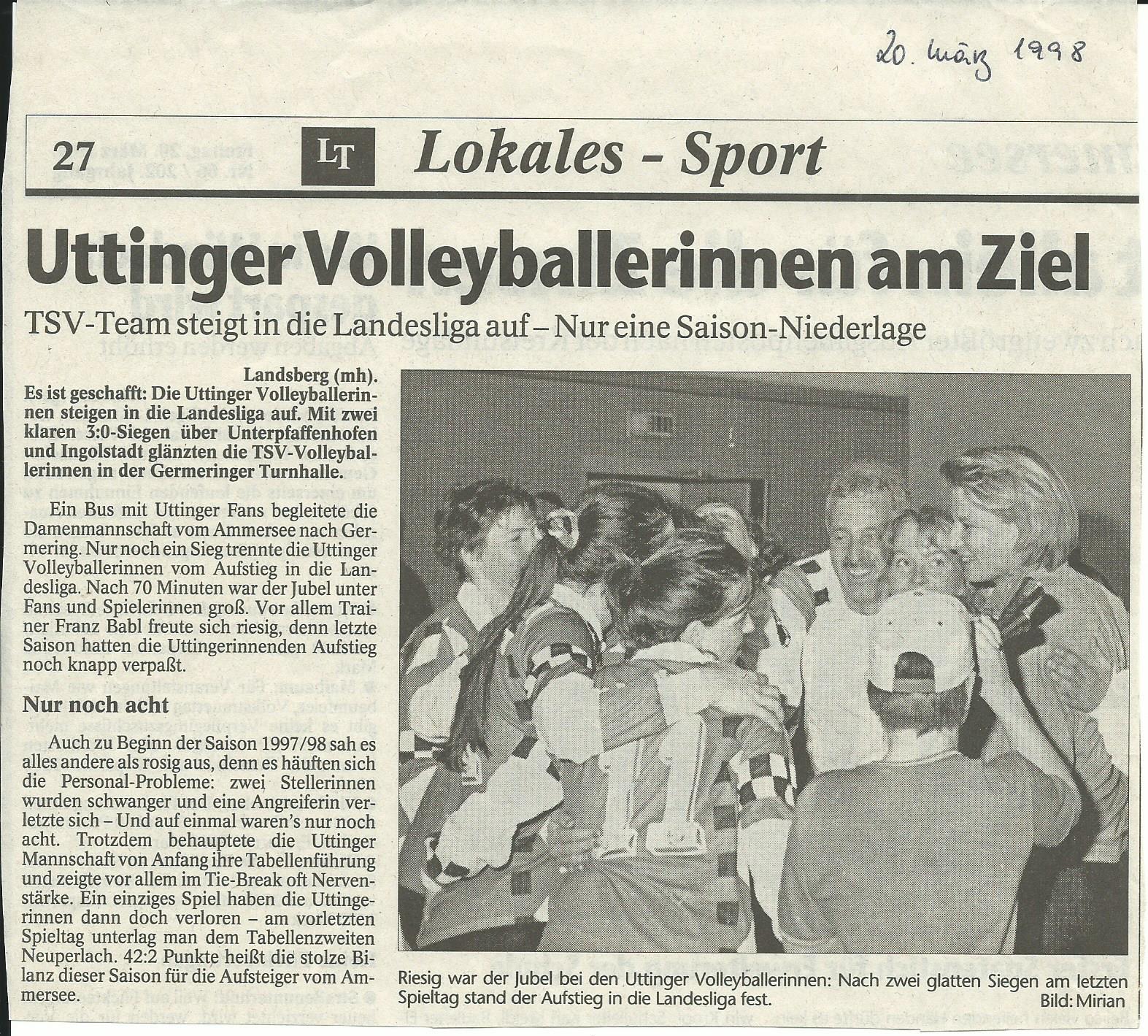 TSV Utting - 1998 Volleyball Aufstieg in die Landesliga