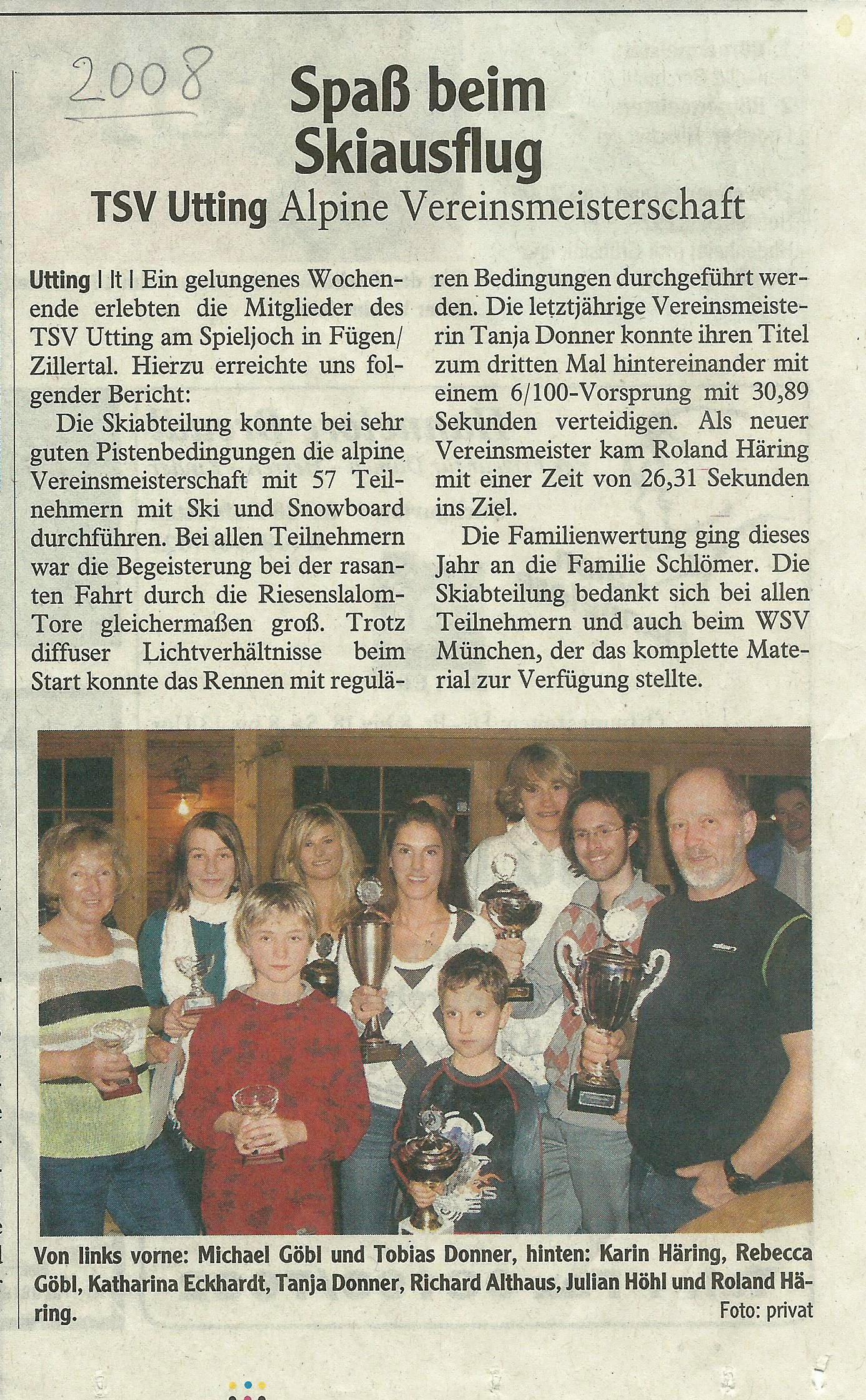 TSV Utting - 2008 Skiabteilung Meisterfeier