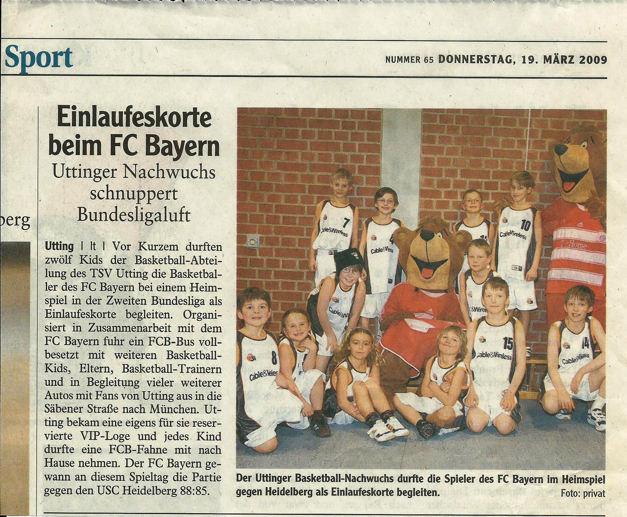 TSV Utting - 2009 Basketballjugend bei Bayern München